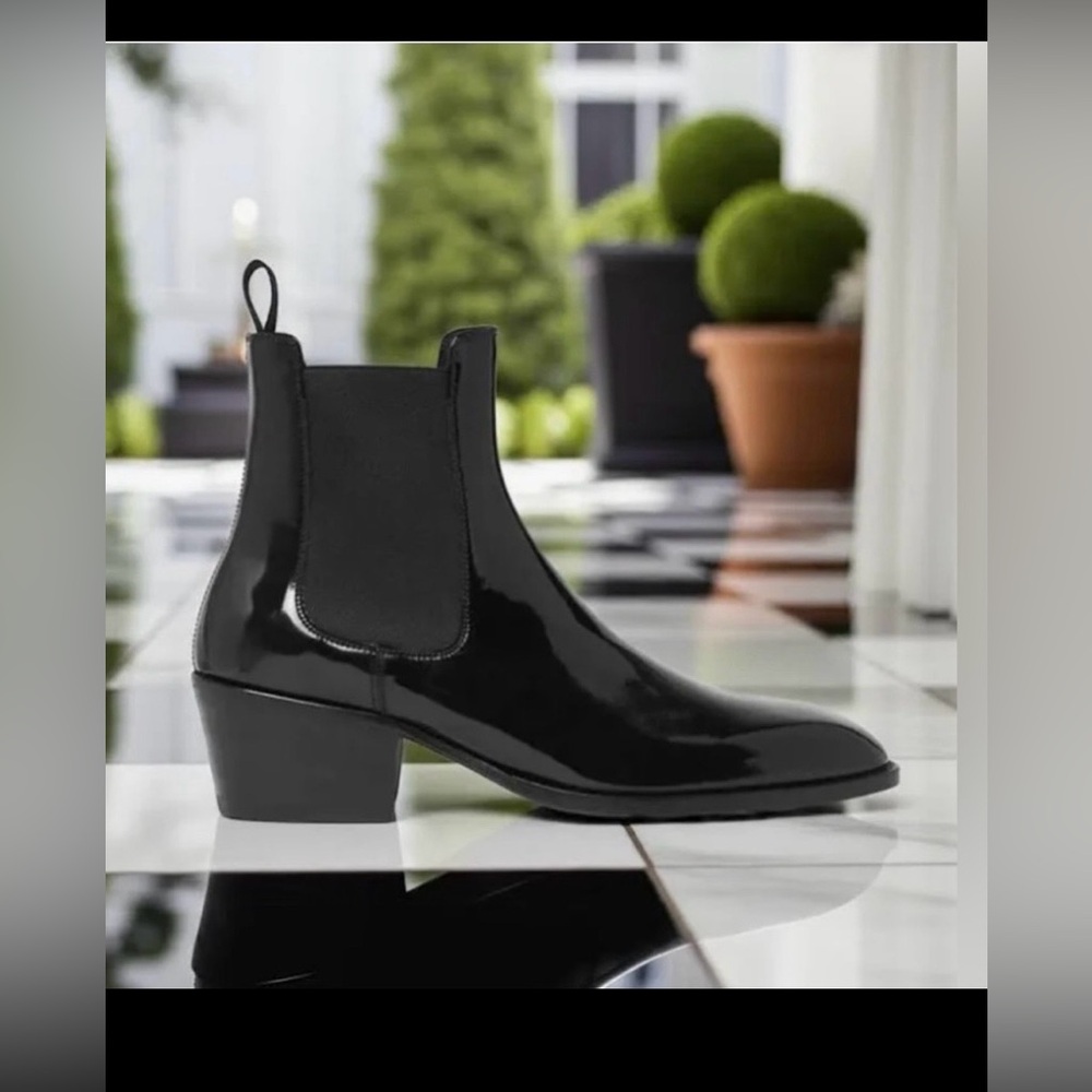 Jenni Kayne Black Patent Leather Chelsea Ankle Boots JK Size 39 = US 9